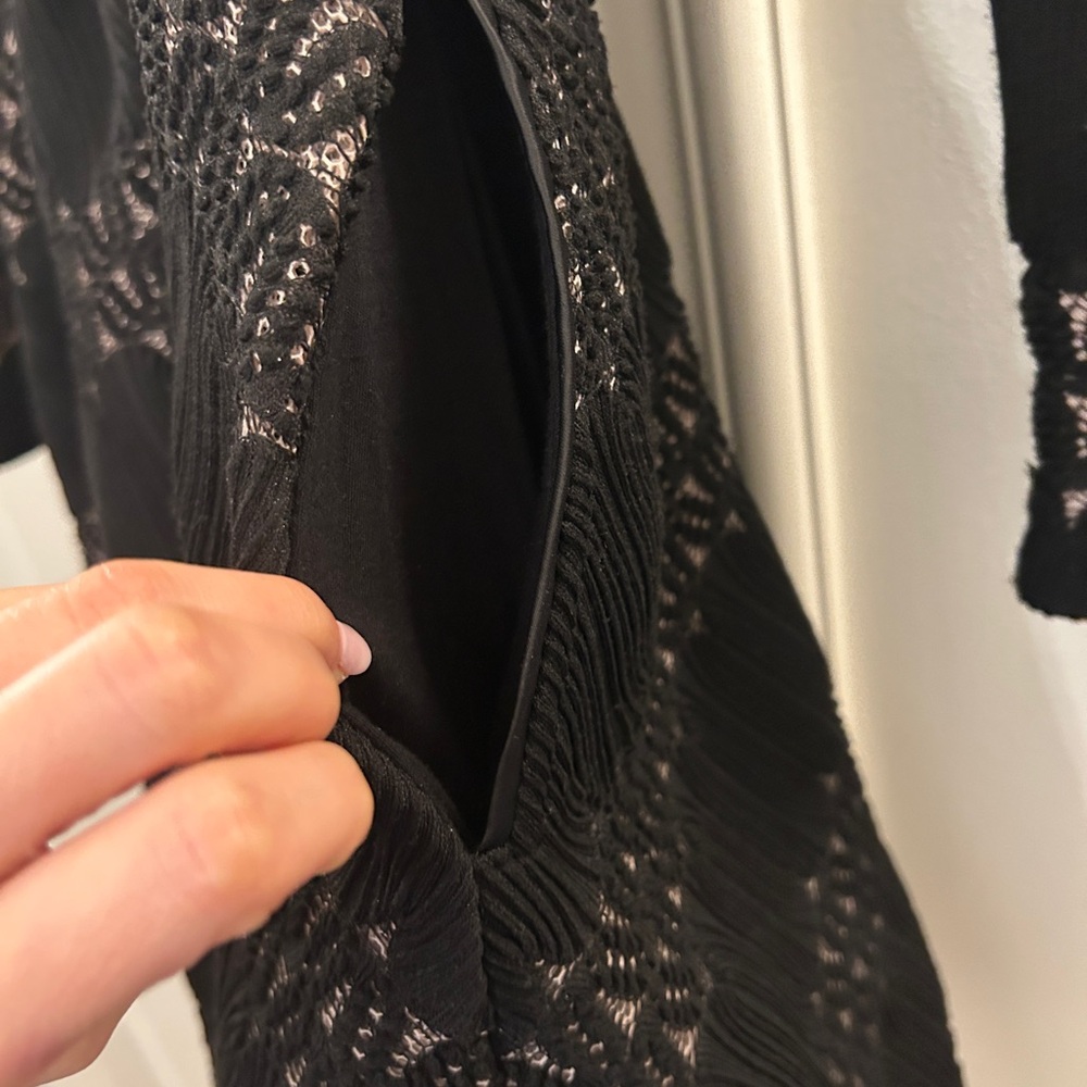 Maje Black Long-Sleeve Fit-and-Flare Dress with Metallic Stitching - Picture 7 of 7